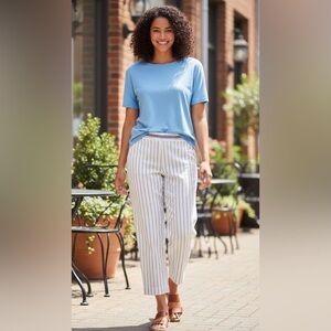 Talbots White & Blue Pinstrioes Crop Capris, Stretch 97% Cotton, Size 6